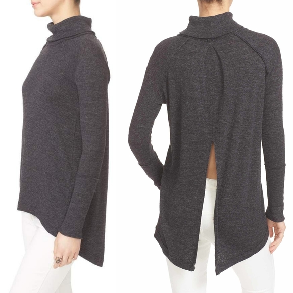 Free People Turtleneck Sweater Knit Split Back Grey Size XS - Picture 6 of 15